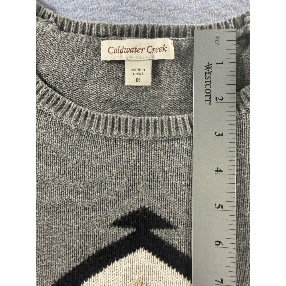 Coldwater Creek Gray Geometric Intarsia Knit Sweater Womens 1X Cotton Blend - Picture 3 of 7